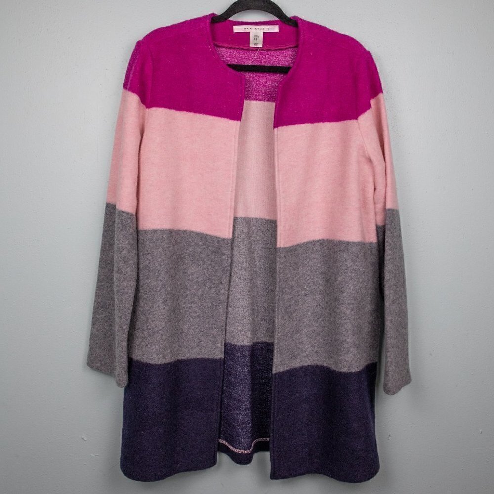 Max Studio colorblock wool blend open long coat-M